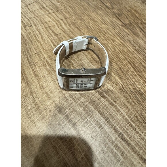 GOSSIP GSP172B Women's Watch Silver Tone White Leather Band - Picture 2 of 4